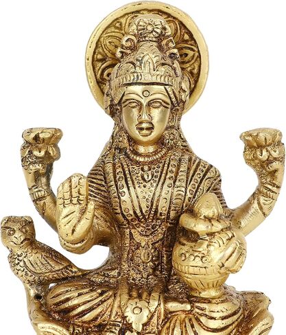 Brass Lakshmi Idol Laxmi Goddess Lakshmi Sitting Statue in Blessing Position for the Puja Temple at Home in Kuwait