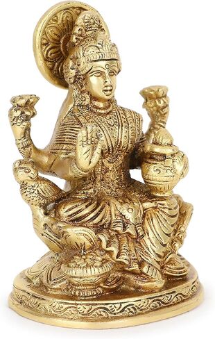 Brass Lakshmi Idol Laxmi Goddess Lakshmi Sitting Statue in Blessing Position for the Puja Temple at Home in Kuwait