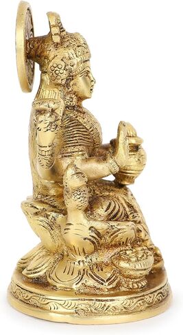 Brass Lakshmi Idol Laxmi Goddess Lakshmi Sitting Statue in Blessing Position for the Puja Temple at Home in Kuwait