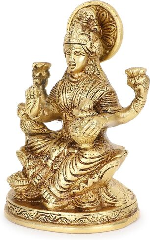 Brass Lakshmi Idol Laxmi Goddess Lakshmi Sitting Statue in Blessing Position for the Puja Temple at Home in Kuwait