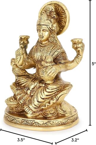 Brass Lakshmi Idol Laxmi Goddess Lakshmi Sitting Statue in Blessing Position for the Puja Temple at Home in Kuwait
