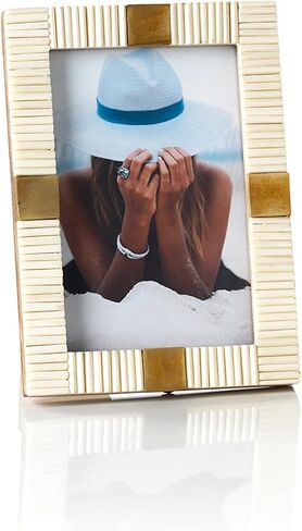 إطارات صور Zodax Maha باللون الأسود أو الأبيض مع حواف نحاسية (5x7، أبيض) in Saudi Arabia