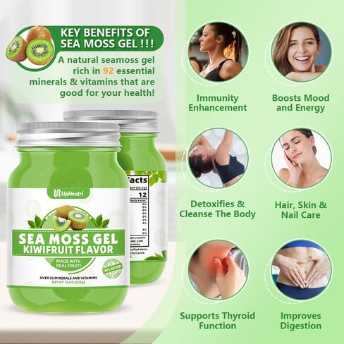 Sea Moss Gel, 18 OZ Wildcrafted Irish Seamoss Gel Rich in 92 Minerals & Vitamins Supports Immune System & Thyroid & Antioxidant, Non-GMO Organic Raw Sea Moss Supplements Kiwifruit Flavor in Saudi Arabia