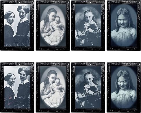 YBB 4 Pack Halloween Moving Picture Frame, 3D Changing Face Horror Portrait Scary Decoration for Home Halloween Party, Castle, Haunted House Decor in Saudi Arabia