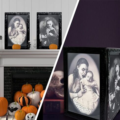 YBB 4 Pack Halloween Moving Picture Frame, 3D Changing Face Horror Portrait Scary Decoration for Home Halloween Party, Castle, Haunted House Decor in Saudi Arabia