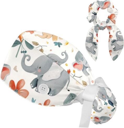Cute Flowers Floral Pattern Working Caps with Buttons, Long Hair Scrub Hats Ponytail Holder for Women in Saudi Arabia