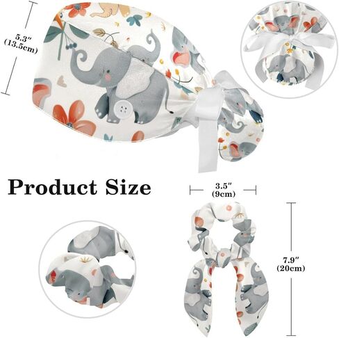 Cute Flowers Floral Pattern Working Caps with Buttons, Long Hair Scrub Hats Ponytail Holder for Women in Saudi Arabia