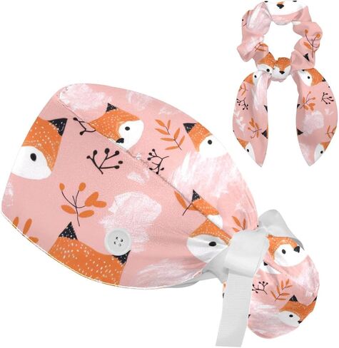 Cute Flowers Floral Pattern Working Caps with Buttons, Long Hair Scrub Hats Ponytail Holder for Women in Saudi Arabia