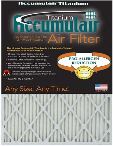 Accumulair Titanium 15x20x1 (14.5x19.5) فلتر هواء/فلتر فرن عالي الكفاءة لتقليل مسببات الحساسية in Kuwait