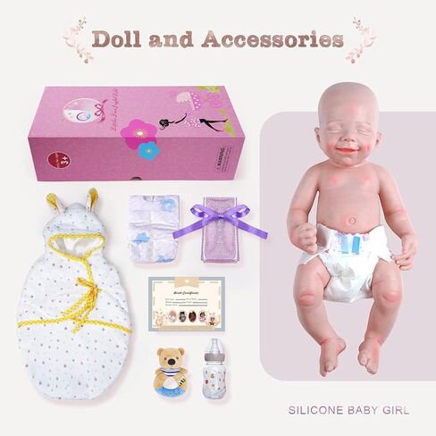 JIZHI Reborn Baby Dolls جسم كامل من السيليكون البلاتيني - فتاة مقاس 40.64 سم - جسم ناعم واقعي - دمى أطفال حديثي الولادة فتاة تبدو حقيقية دمية طفل نائمة مع صندوق هدايا ومجموعة تغذية هدايا للفتيات والأولاد in Kuwait