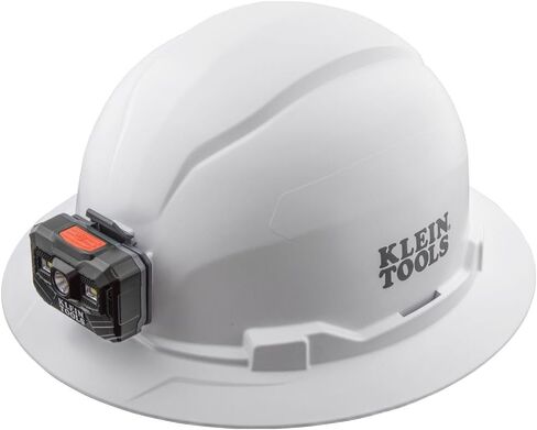 Klein Tools 60406RL Hard Hat, Rechargeable Headlamp, Non-vented, Full Brim Style, Padded Self-Wicking Odor-Resistant Sweatband, Tested up to 20kV, White in Saudi Arabia