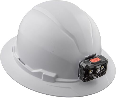 Klein Tools 60406RL Hard Hat, Rechargeable Headlamp, Non-vented, Full Brim Style, Padded Self-Wicking Odor-Resistant Sweatband, Tested up to 20kV, White in Saudi Arabia