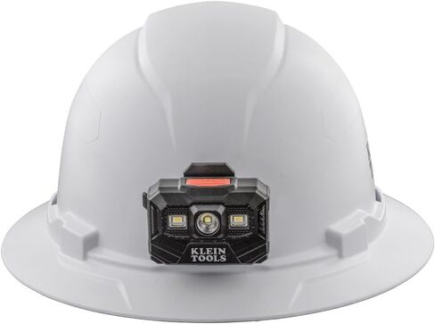 Klein Tools 60406RL Hard Hat, Rechargeable Headlamp, Non-vented, Full Brim Style, Padded Self-Wicking Odor-Resistant Sweatband, Tested up to 20kV, White in Saudi Arabia
