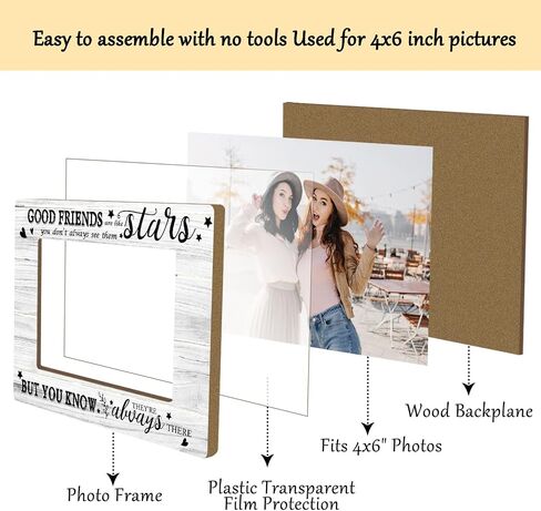 Friends Picture Frame, Wooden Photo Frame with Stand, Friendship Gifts Birthday Gifts for Women Men Friend Bestie Sister, Home Office Desk Decor Photo Frame Tabletop Display -xk18 in Saudi Arabia