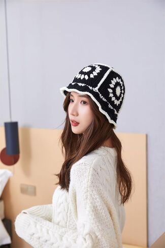 Crochet Bucket Hat for Women Knit Handmade Foldable Cap Casual Fisherman Caps Knitted Hats in Saudi Arabia