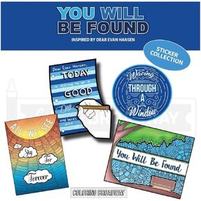Dear Evan Hansen "Sincerely Me" Sticker Collection - Set of 4 Coloring Broadway Stickers Inspired by Dear Evan Hansen - die-Cut, Bubble Free Vinyl. (3" x 3" - Set of 4)