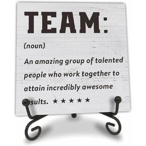 4" Rustic Wooden Sign With A Metal Support - Team Definition - Office Quotes Wooden Plaque Desk Decor, Gift For Co-Workers, Colleagues, Home Decorations - A12