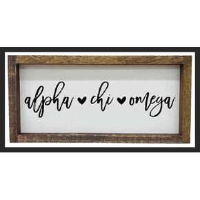Sorority Shop Alpha Chi Omega Wall Art - 17" X 9" Rectangle Wood Framed Wall Decor, Wall Sign with Script Design, Gift for ACO Sisters