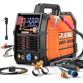 RUBIK 200A AC DC TIG Welder with Pulse 6 in 1 Aluminum TIG Welder STICK MMA TIG Welding 110V/220V Large LCD Display Inverter for Stainless Steel, Carbon Steel, Copper Welding Machine