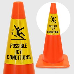 SmartSign “Possible Icy Conditions" Bright Reflective Cone Message Sleeve, [Cone Not Included], Made in USA