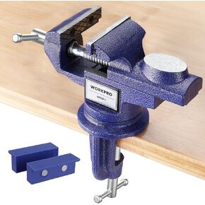 WORKPRO Bench Vise, 2.5 Inch Jaw Width Universal Table Vise, 360°Swivel Base Home Vice Bench Clamp with Magnetic Jaw Pads, Portable Clamp-on Vise Bench for Woodworking, Metalworking, Drilling