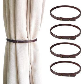 4pcs Retro Leather Curtain Tiebacks, Simple Drape Tie Backs Leather Curtain Rod Holder Curtain Holdbacks for Home Office Living Room Window Curtain Buckle Decorative (Brown)