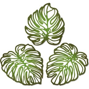 Kercan الاستوائية جدار ديكور 3 قطع Monstera ليف جدار الفن الخشب النباتات الاستوائية جدار ديكور لوحات مناسبة للحمام غرف نوم غرف المعيشة (التدرج الأخضر) in Kuwait