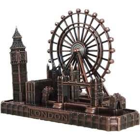 PROW® UK London Bridge London Eye Big Ben Tower Bridge Red Copper Metal Architectural Model Statue,Home Decoration Art Collection Sculpture