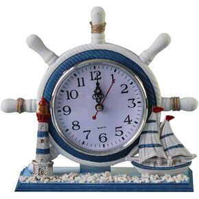 Wheel Wall Clock Decoration Nautical Anchor Boat Steering Wheel Time Clock Table Decor - Ship