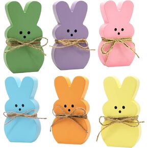 DAZONGE Easter Decorations - 6PCS Wood Bunny Peeps Easter Tiered Tray Decor - Easter Shelf Sitter - Easter Decor for the Home - Spring Wood Decor