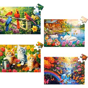 4 Packs 36 Large Piece Puzzle for Seniors - Dementia Puzzles for Elderly Adults,Alzheimer’s Puzzles Memory Cognitive Games for Elderly Seniors with 4 Storage Bags