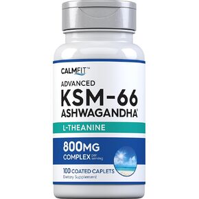 Piping Rock KSM-66 Ashwagandha Root Extract | 800mg | 100 Caplets | with L-Theanine | Complex Supplement | Advanced Vegan Formula | Non-GMO, Gluten Free