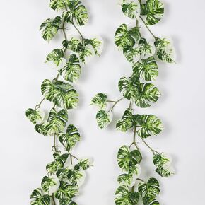 Monstera الاصطناعي يترك الكروم 2PCS، 5.6Ft فو الاستوائية النخيل الخضراء الغابة شنقا نبات الروطان مقاومة للأشعة فوق البنفسجية وهمية اللبلاب إكليل للداخلية في الهواء الطلق هاواي لوا الشاطئ حزب حديقة الفناء الديكور in Kuwait