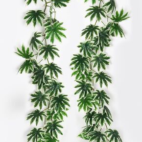 Artificial Monstera Leaves Vines 2PCS,5.6Ft Faux Tropical Palm Greenery Jungle Hanging Rattan Plant UV Resistant Fake Ivy Garland for Indoor Outdoor Hawaiian Luau Beach Party Garden Patio Decoration