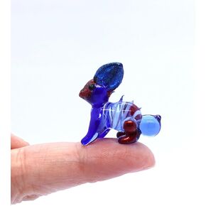 Rabbit Tiny Micro Figurines Hand Blown Glass Art Animals Collectible Gift Home Décor (Blue)