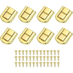 PATIKIL Toggle Catch Lock 1" x 0.8", 8Pack Metal Hasp Latch Rectangle Retro Style Clasp Latch for Jewellery Box Decoration Suitcase Toolbox, Gold