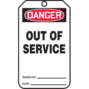 Accuform MDT246PTM RP-Plastic Safety Tag, Legend "Danger Out of Service", 5.75" Length x 3.25" Width x 0.015" Thickness, Red/Black on White (Pack of 5)