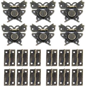 HEVSTIL Antique Bronze Butterfly Hasp Latch with Hinge Set, 6 Butterfly Hasp Latch and 12 Hinges for for Jewelry Gift Wood Wine Box Toolbox