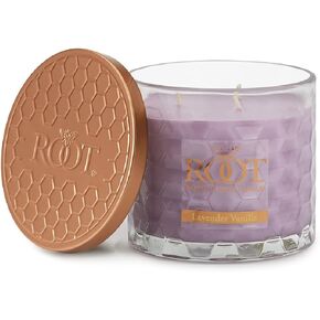 شموع معطرة من زجاج قرص العسل، مزيج شمع العسل المصنوع يدويًا، شمعة 3 فتيل، 12 أونصة، لافندر فانيليا
