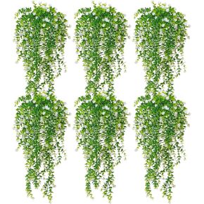 SOMYTING Fake Hanging Plants 6 Packs Artificial Hanging Eucalyptus Plants Fake Vine Plants Greenery Artificial Hanging Flowers for Outdoor Indoor Patio Garden Home Shelf Wall Room Decor (Yellow, 6PCS)