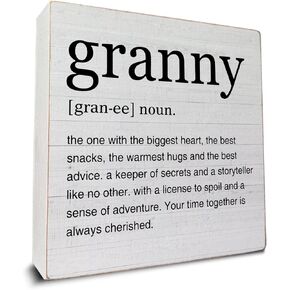 Granny Gift Granny Definition Art Wooden Box Sign Granny Quotes Desk Decorative Wooden Sign Home Bedroom Decor for Desk Table Shelf 5 x 5 Inches