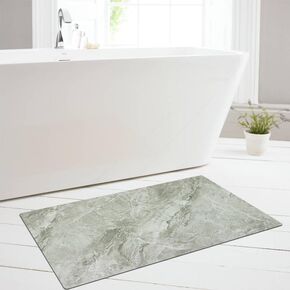 Bath Mat Rug, Quick Dry Super Absorbent Bathroom Mat, Non Slip Stain Resistant Floor Mat Washable Ultra Thin Bathmat Fit Under Door for Shower Room, Light Gray Marble, 16in x 24in