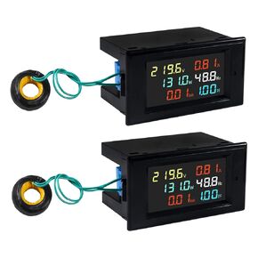 Alinan 2pcs AC Display Meter AC40-300V 100A 110V 220V Voltage Current Power Factor Frequency Electric Energy Monitor Ammeter Voltmeter Tester Digital Color LCD Volt Amp Watt Detector Reader Panel
