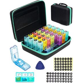 Monthly Pill Organizer 2 Times a Day, with Portable Hard Shell, Pill Cutter, 31-Day Box, Plastic Opening Pick, Monthly & Weekly Stickers, Convenient Medication Management (2 Times a Day)