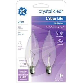 G E LIGHTING 66104 Candelabra Shaped Bulb, 25W, Clear