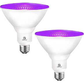 لمبة الإضاءة الخارجية Energetic Purpule Par38 LED، 16 وات (90 وات)، قابلة للتعتيم، قاعدة E26، لتزيين حفلات عيد الميلاد والهالوين وعيد الشكر، الشرفة، المنزل، إضاءة العطلات، مدرجة في قائمة UL، عبوتان