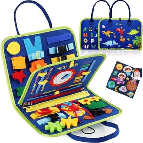 Guolely Busy Board Montessori Toys for 1-6 Years Old - Toddler Travel Toys, Educational Busy Book with 10 Pages Soft Daily Learning Activities - Sensory Toy Gift Ideal for Girls, Kids
