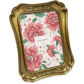 Laura Ashley (5x7 Vintage-Inspired Simple Ornate Picture Frame, Horizontal & Vertical for Tabletop and Wall Display, Home Décor, Floral, Resin Frame (5x7, Gold)