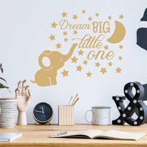 ملصقات ديكور للحوائط من Dream Big Little One الجميلة على شكل فيل وقمر ونجوم لغرفة الأطفال، ملصقات للفتيات الصغيرات BA048 (وردي فاتح)