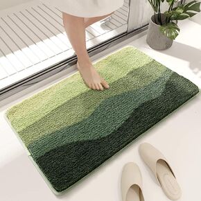 Green Fluffy Bath Rugs, Soft Microfiber Bathroom Mat Non-Slip Shower Bathtub Mat, Aesthetic Small Carpet Bathroom (Wave, 24x16'')